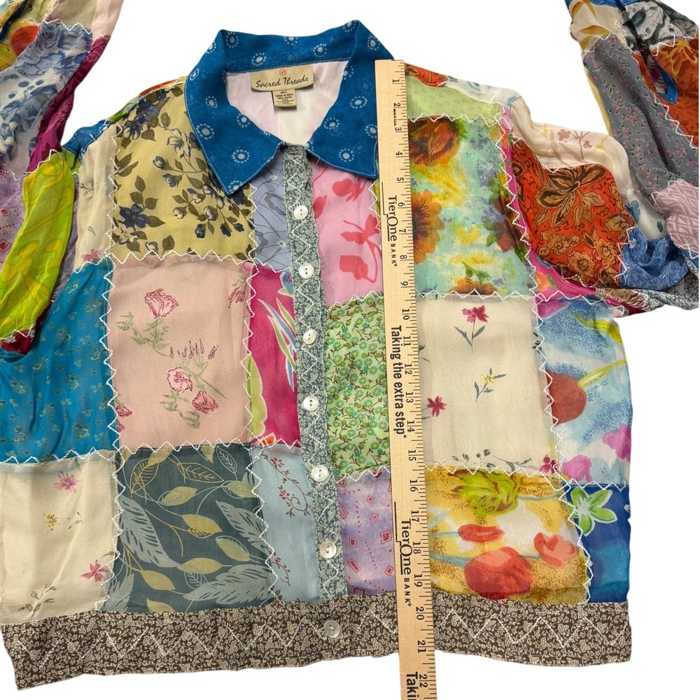 Sacred Threads Patchwork Button Up Shirt Women M/… - image 6